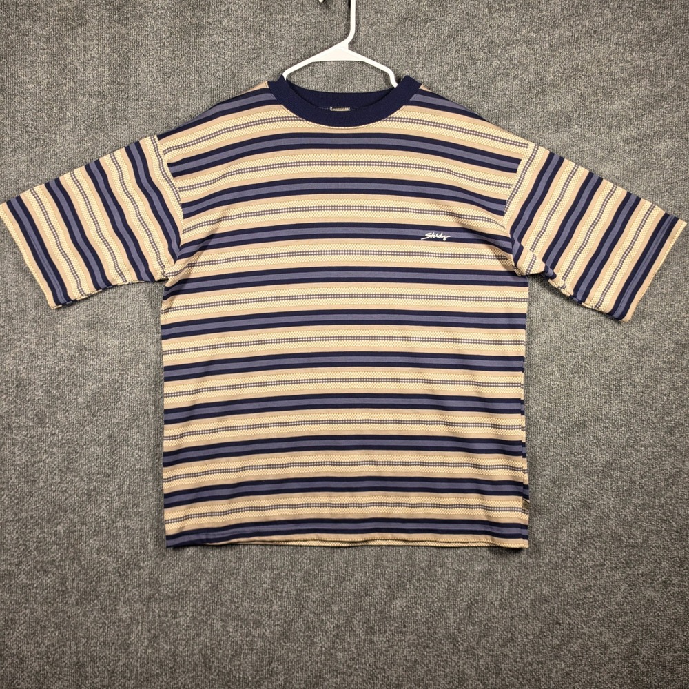 Vintage 90s Skidz Shirt Large Textured Knit Short Sleeve Striped Tee Made in USA